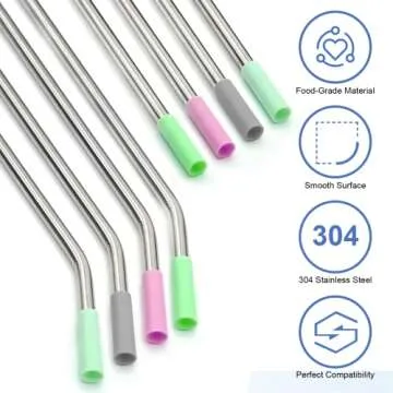 MLKSI Stainless Steel Straw Replacement for Stanley Cup Accessories, 6 Pack Reusable Straws with Silicone Tips and Cleaning Brush for Stanley Quencher 40oz & Simple Modern Tumbler with Handle