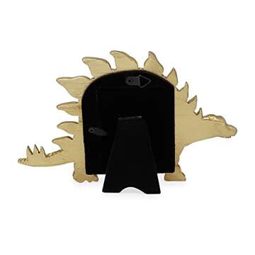 Isaac Jacobs 2” x 3” Resin Dinosaur Picture Frame, Vertical Keepsake Photo Frame with Easel and Hanging Tabs for Tabletop, Desktop & Wall Display (Stegosaurus, Gold)