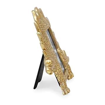 Isaac Jacobs 2” x 3” Resin Dinosaur Picture Frame, Vertical Keepsake Photo Frame with Easel and Hanging Tabs for Tabletop, Desktop & Wall Display (Stegosaurus, Gold)