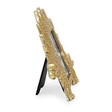 Isaac Jacobs 2” x 3” Resin Dinosaur Picture Frame, Vertical Keepsake Photo Frame with Easel and Hanging Tabs for Tabletop, Desktop & Wall Display (Stegosaurus, Gold)