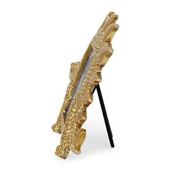 Isaac Jacobs 2” x 3” Resin Dinosaur Picture Frame, Vertical Keepsake Photo Frame with Easel and Hanging Tabs for Tabletop, Desktop & Wall Display (Stegosaurus, Gold)