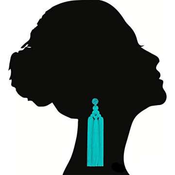 CALORVIA Boho Long Tassel Dangle Drop Earrings Trendy Handmade Layered Fringe Large Chandelier Statement Formal Jewelry for Women (Teal Green)