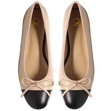 SHODENSE Women Cap Toe Bow Flats Two Tone Slip On Ballet Flats Comfort Closed Round Toe Flats Colorb...