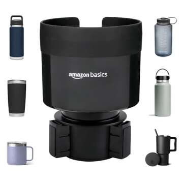 Amazon Basics Car Cup Holder Expander with Adjustable Base, Fits Large Bottles 3.4 to 3.8-Inch Diameter, Securely Holds Yeti, Hydro Flask and More, Black