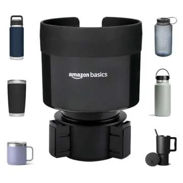 Amazon Basics Car Cup Holder Expander with Adjustable Base, Fits Large Bottles 3.4 to 3.8-Inch Diameter, Securely Holds Yeti, Hydro Flask and More, Black
