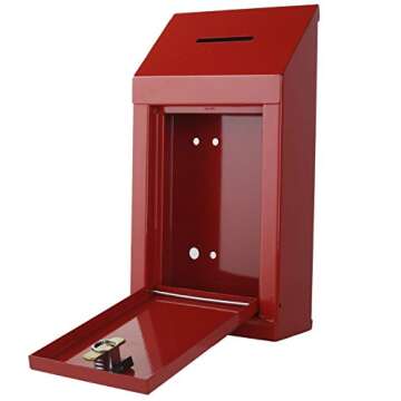 Secure Steel Collection Box with Top Slot and Lock with Keys - Wall Mountable with Pre-Drilled Holes...