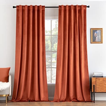 MIULEE Velvet Curtains 108 inches Long 2 Panels - Luxury Burnt Orange Curtains for Bedroom Living Ro...
