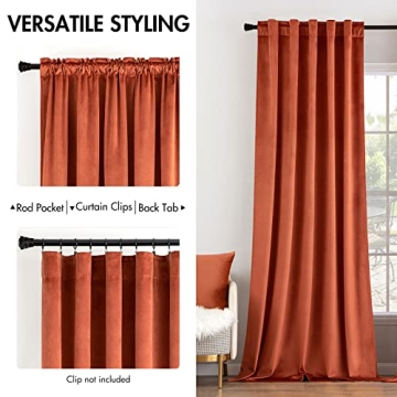 MIULEE Luxury Velvet Curtains - Elegant Burnt Orange Drapes