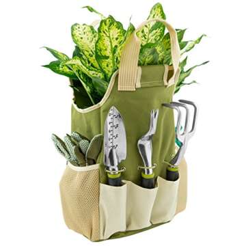 Vremi 9 Piece Garden Tools Set - Gardening Tools with Garden Gloves and Garden Tote - Gardening Gifts Tool Set with Garden Trowel Pruners and More - Vegetable Herb Garden Hand Tools with Storage Tote