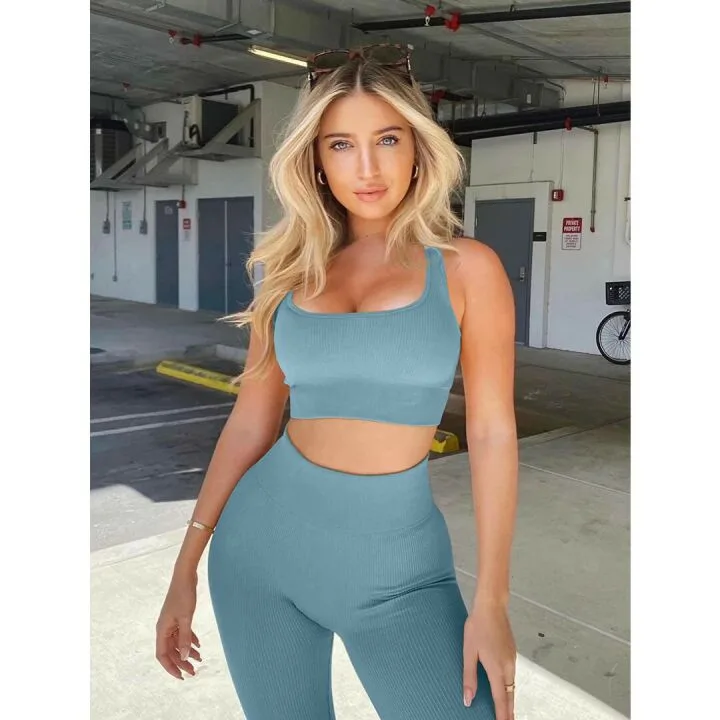 OQQ Women's 4-Piece Workout Set with Leggings & Tops