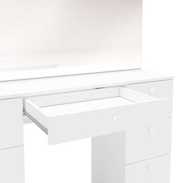 Boahaus Artemisia Vanity Desk with 7 Drawers, LED Lights, Crystal Knobs, White