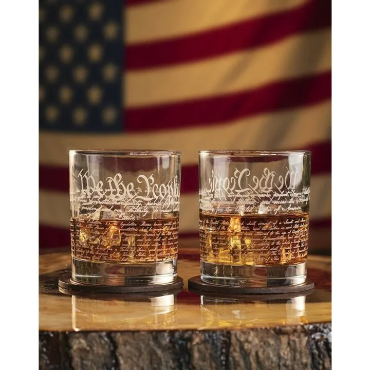 Constitution Whiskey Rocks Glass - 12oz Patriotic Gift