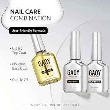 GAOY Gel Top Coat, Base Coat and Cuticle Oil Set