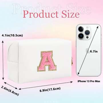 HENGNI Small Personalized Letter Makeup Bag, Cute PU Leather Chenille Letters Cosmetic Bag Travel Ma...