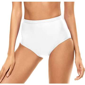 Bellecarrie Women's High Waisted Bikini Bottoms Full Coverage Tankini Swimsuit Bottoms Swim Dance Briefs (White, M)
