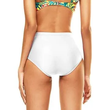 Bellecarrie Women's High Waisted Bikini Bottoms Full Coverage Tankini Swimsuit Bottoms Swim Dance Briefs (White, M)