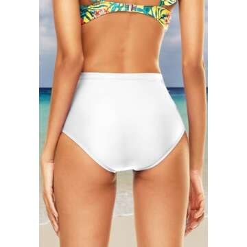 Bellecarrie Women's High Waisted Bikini Bottoms Full Coverage Tankini Swimsuit Bottoms Swim Dance Briefs (White, M)