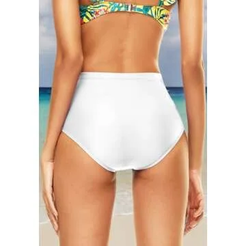 Bellecarrie Women's High Waisted Bikini Bottoms Full Coverage Tankini Swimsuit Bottoms Swim Dance Briefs (White, M)