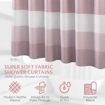 Dainty Home Waffle Weave Shower Curtain - Ombre Striped Pattern in Blush 70" x 72" - Water Resistant Polyester Blend, Washable Shower Curtain - Perfect Cloth Shower Curtain for Stylish Bathrooms