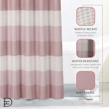 Dainty Home Waffle Weave Shower Curtain - Ombre Striped Pattern in Blush 70" x 72" - Water Resistant Polyester Blend, Washable Shower Curtain - Perfect Cloth Shower Curtain for Stylish Bathrooms