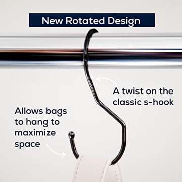 HOME DEPUTY Purse Organizer for Closet - 6 Bag Hooks - Black - Purse Hangers for Closet with Unique ...