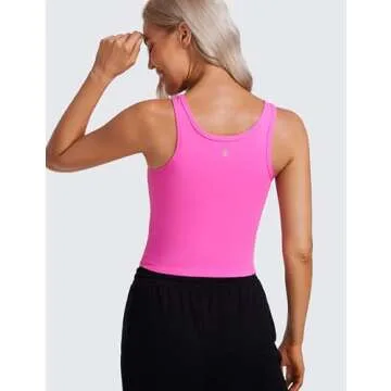 CRZ YOGA Womens Butterluxe Double Lined Workout Tank Tops Scoop Neck Racerback Cropped Casual Sleeve...