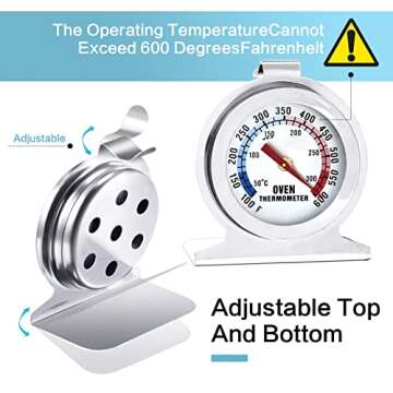 2 Pack Oven Thermometer - Oven Thermometer for Gas Oven 100-600°F Oven Grill Fry Chef Baking Thermometer Instant Read Stainless Steel Safe Meat Thermometer Kitchen Cooking, Oven Temperature Gauge