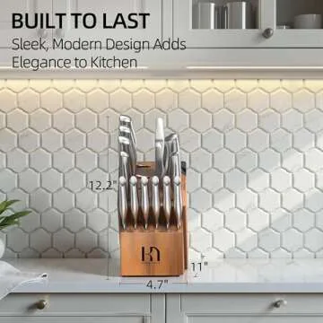KnifeSaga 2024 Upgraded Knife Set 14 Piece Premium Japanese High Carbon Stainless Steel Kitchen Knife Block Sets with Built-in Sharpener, Razor Sharp Knives Set for Kitchen, Angled Acacia Wood Block