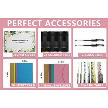 Bullet Dotted Journal Kit with Gift Box - 75pcs Journaling Supplies Set Including 192 Numbered Pages A5 Notebook, Colored Pens, Stickers, Stencils, Washi Tapes, Small Envelopes and Accessories (Pink)