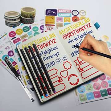 Bullet Dotted Journal Kit with Gift Box - 75pcs Journaling Supplies Set Including 192 Numbered Pages A5 Notebook, Colored Pens, Stickers, Stencils, Washi Tapes, Small Envelopes and Accessories (Pink)