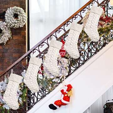 18 Inches Christmas Stockings Knit Xmas Stockings Large Fireplace Hanging Stockings for Family Christmas Decoration (Ivory, 5)