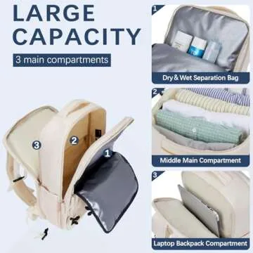 BOSTANTEN Travel Backpack for Women- Flight Approved Carry On Backpack, 15.6" Laptop Backpack Large Lightweight Weekender Bag