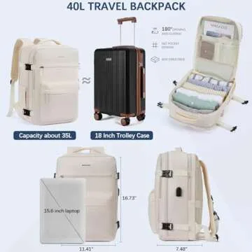 BOSTANTEN Travel Backpack for Women- Flight Approved Carry On Backpack, 15.6" Laptop Backpack Large Lightweight Weekender Bag