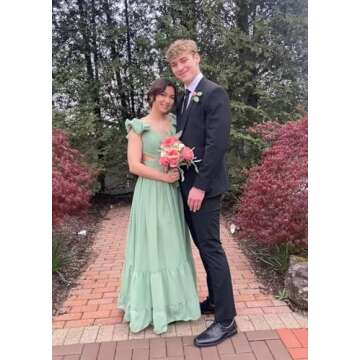 Lawncedw Chiffon Bridesmaid Dress with Ruffles and Open Back