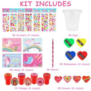 Advoxa Valentines Day Gifts for Kids - 28 Packs Valentines Stationery with Cards and Cups, Valentine...