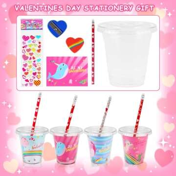 Advoxa Valentines Day Gifts for Kids - 28 Packs Valentines Stationery with Cards and Cups, Valentines Gift Exchange Classroom Prize Rewards Party Favors Toys