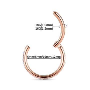 AROWRO Septum Clicker Rook Helix Daith Cartilage Tragus Earrings Nose Hoop AB CZ 16G 6mm 316L Surgic...