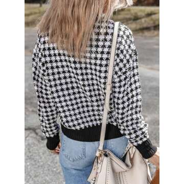 Dokotoo Womens Cardigan Sweaters Color Block V Neck Pearl Button Down Long Sleeve Plaid Cardigans Co...