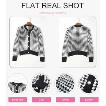 Dokotoo Womens Cardigan Sweaters Color Block V Neck Pearl Button Down Long Sleeve Plaid Cardigans Coats Casual Cable Knit Ribbed Fall Winter Ladies Loose Fit Jackets Outerwear Black L