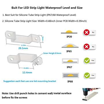 MSDUSA 100 Pack LED Strip Light Mounting Brackets LED Strip Light Clips LED Light Strip Holder 200 Screws Included (Ideal for 12mm Wide IP67/68 Waterproof Strip Lights)