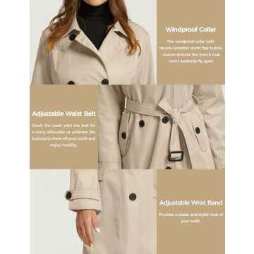 Wantdo Stylish Women's Waterproof Trench Coat for All Seasons