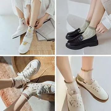 albagu Womens Ankle Socks Cotton Casual Socks for Women Novelty Floral Cute Fun Girls Colorful Flower Pattern Socks 6 Pack