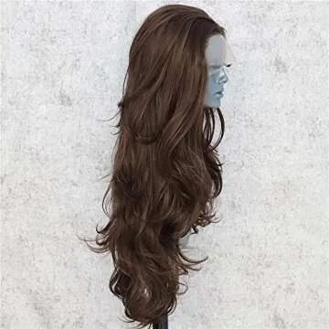 SAPPHIREWIGS Dark Brown Long Wavy T-Part Lace Front Wig For Women Natural Looking Heat Resistant Bla...