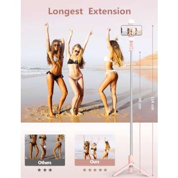 Selfie Stick with Light, 45'' Selfie Stick Tripod with Wireless Remote, Portable Travel Phone Tripod Compatible with iPhone 15 Pro Max/15/14 Pro/14/13, Samsung S22/ S23 Ultra/Android Smartphone (Pink)