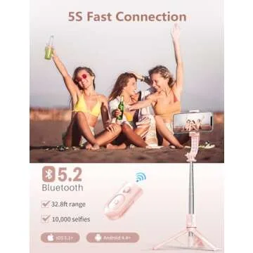 Selfie Stick with Light, 45'' Selfie Stick Tripod with Wireless Remote, Portable Travel Phone Tripod Compatible with iPhone 15 Pro Max/15/14 Pro/14/13, Samsung S22/ S23 Ultra/Android Smartphone (Pink)