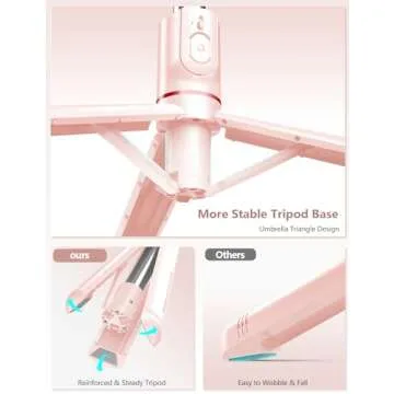 Selfie Stick with Light, 45'' Selfie Stick Tripod with Wireless Remote, Portable Travel Phone Tripod Compatible with iPhone 15 Pro Max/15/14 Pro/14/13, Samsung S22/ S23 Ultra/Android Smartphone (Pink)