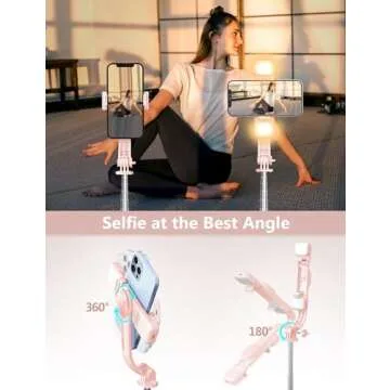 Selfie Stick with Light, 45'' Selfie Stick Tripod with Wireless Remote, Portable Travel Phone Tripod Compatible with iPhone 15 Pro Max/15/14 Pro/14/13, Samsung S22/ S23 Ultra/Android Smartphone (Pink)