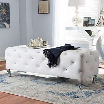 Baxton Studio Stella Crystal Tufted Modern Bench, White, 54(L)X19(W)X19.5(H)