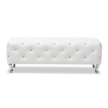 Baxton Studio Stella Elegant Crystal Tufted Bench White