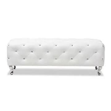 Baxton Studio Stella Elegant Crystal Tufted Bench White